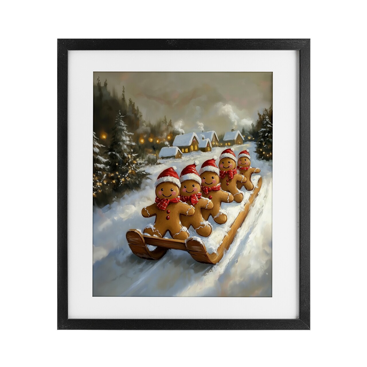 Stupell Industries Gingerbread Snow Day Sledding Framed Print Under Glass, design by Arlington Prints